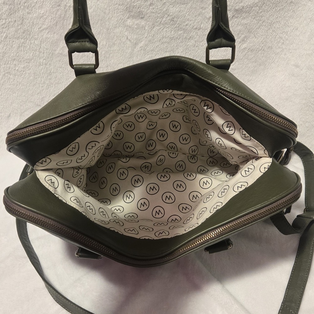 Wanderers Travel Co Army Green Leather 16" The Zürich Work Bag Satchel Purse - Picture 4 of 7